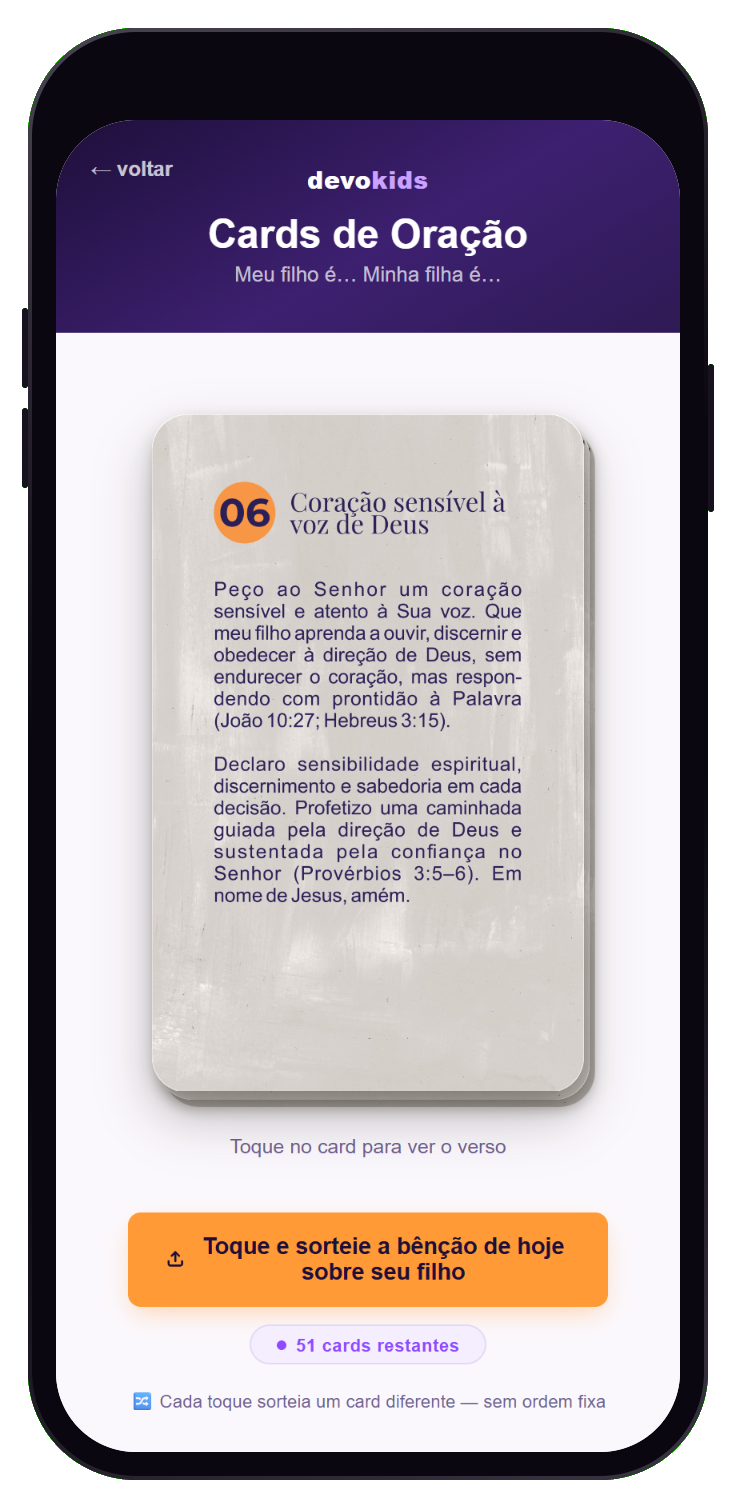 Cards de Oração no app